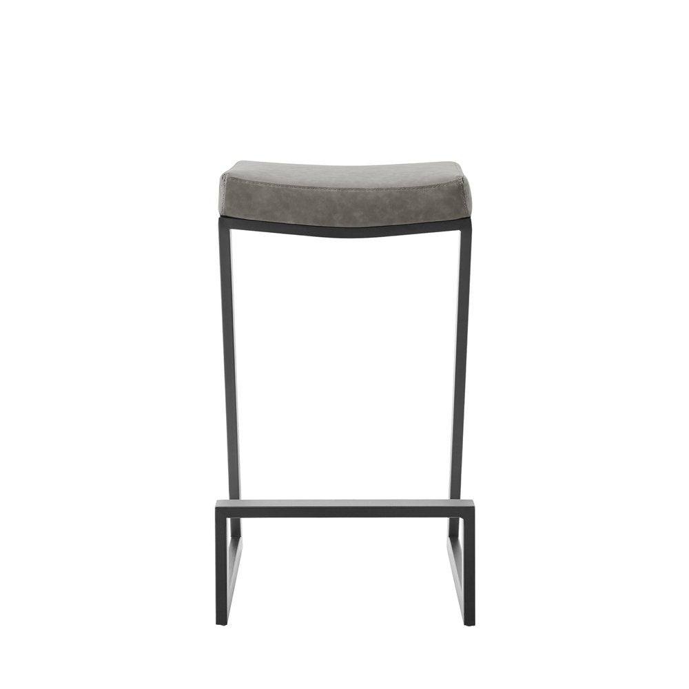 30" Gray And Black Faux Leather And Iron Backless Bar Height Bar Chair HomeRoots