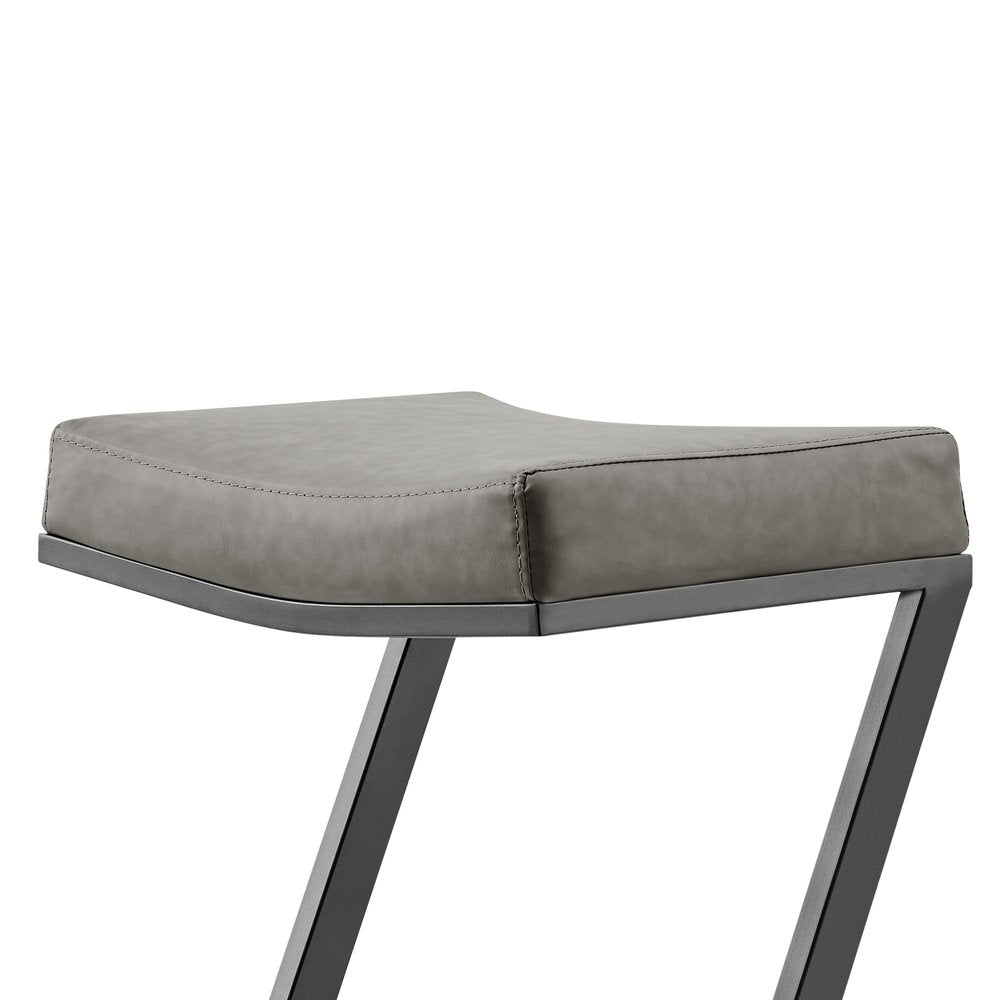 30" Gray And Black Faux Leather And Iron Backless Bar Height Bar Chair HomeRoots