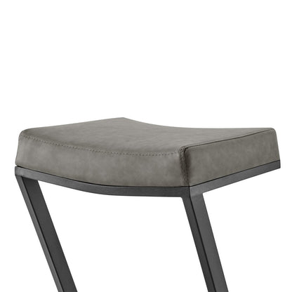 30" Gray And Black Faux Leather And Iron Backless Bar Height Bar Chair HomeRoots