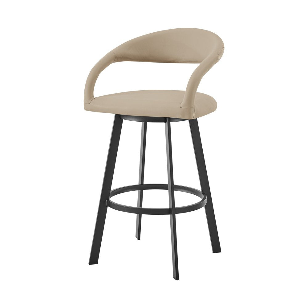 26" Beige And Black Faux Leather And Iron Low Back Counter Height Swivel Bar Chair HomeRoots