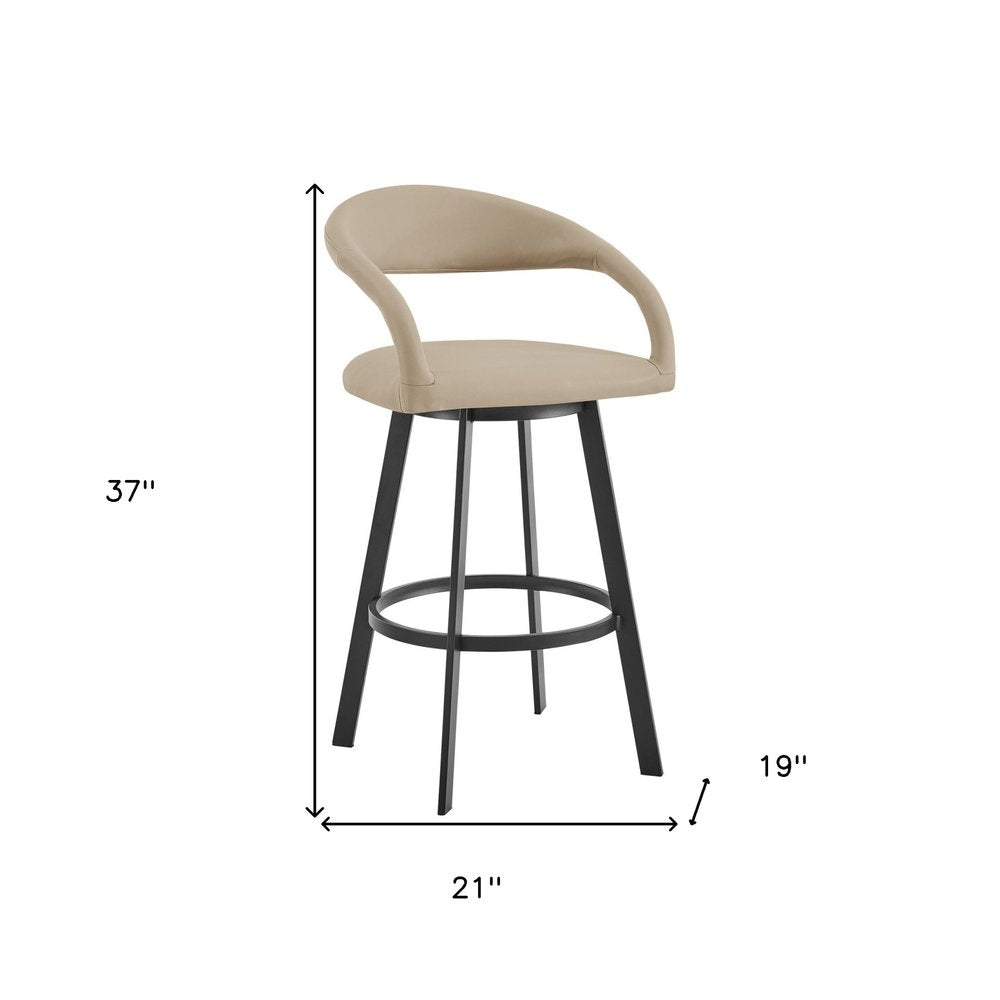 26" Beige And Black Faux Leather And Iron Low Back Counter Height Swivel Bar Chair HomeRoots