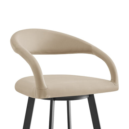 26" Beige And Black Faux Leather And Iron Low Back Counter Height Swivel Bar Chair HomeRoots