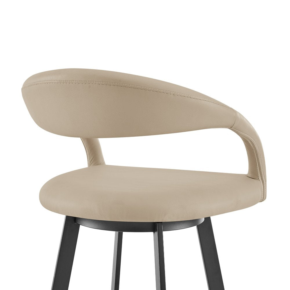26" Beige And Black Faux Leather And Iron Low Back Counter Height Swivel Bar Chair HomeRoots