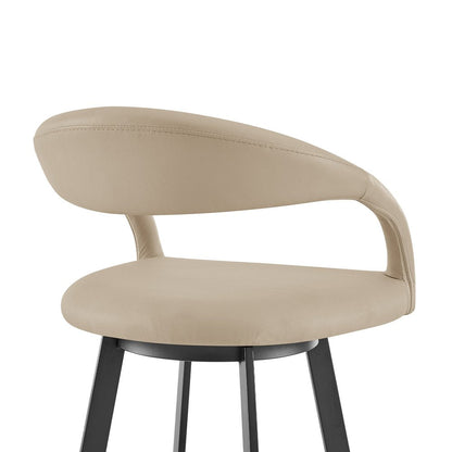 26" Beige And Black Faux Leather And Iron Low Back Counter Height Swivel Bar Chair HomeRoots