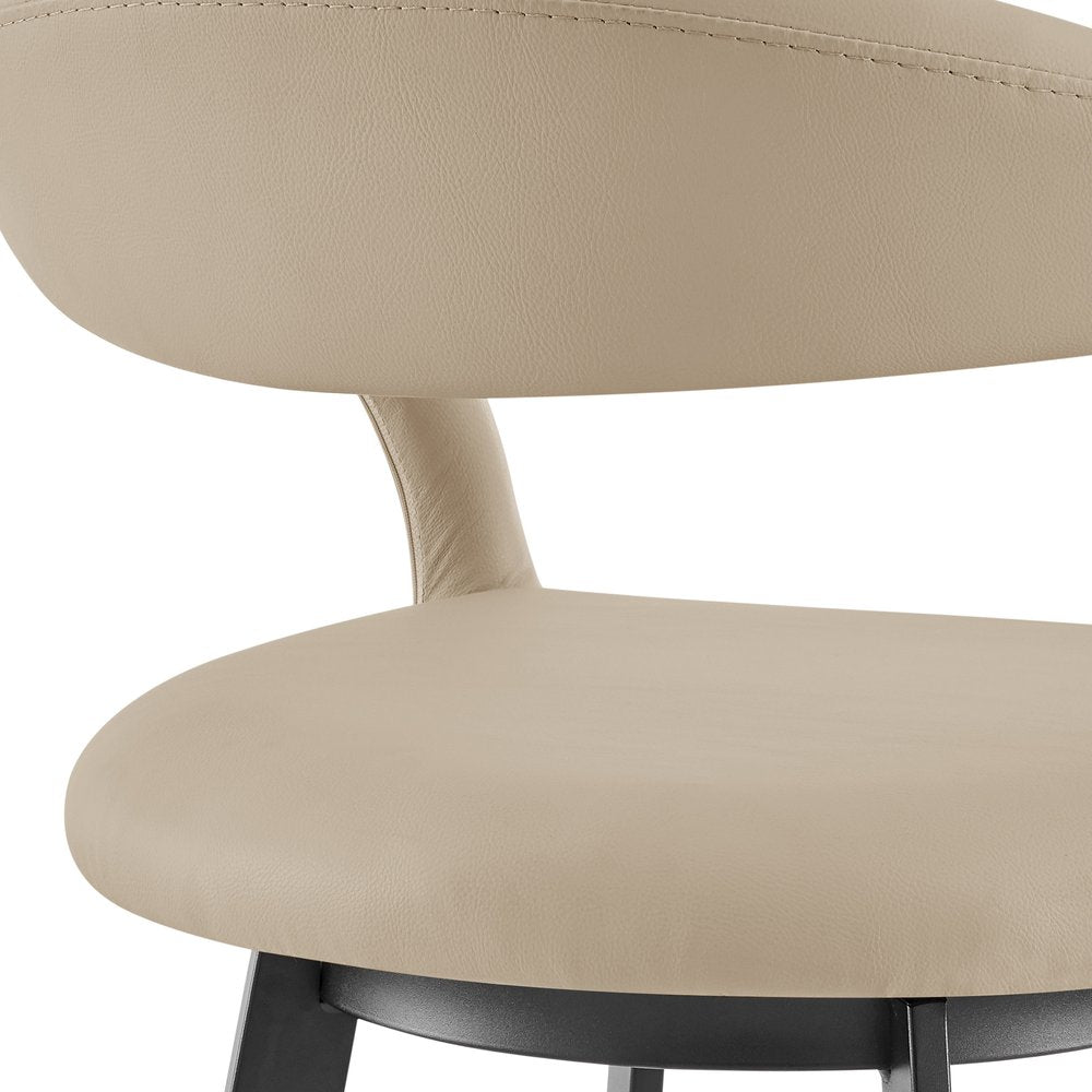 26" Beige And Black Faux Leather And Iron Low Back Counter Height Swivel Bar Chair HomeRoots