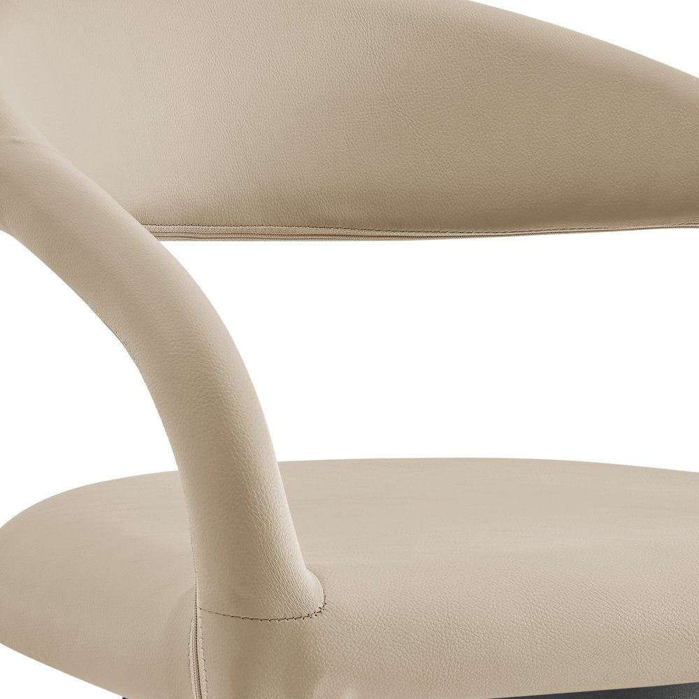 30" Beige And Black Faux Leather And Iron Low Back Bar Height Swivel Bar Chair HomeRoots