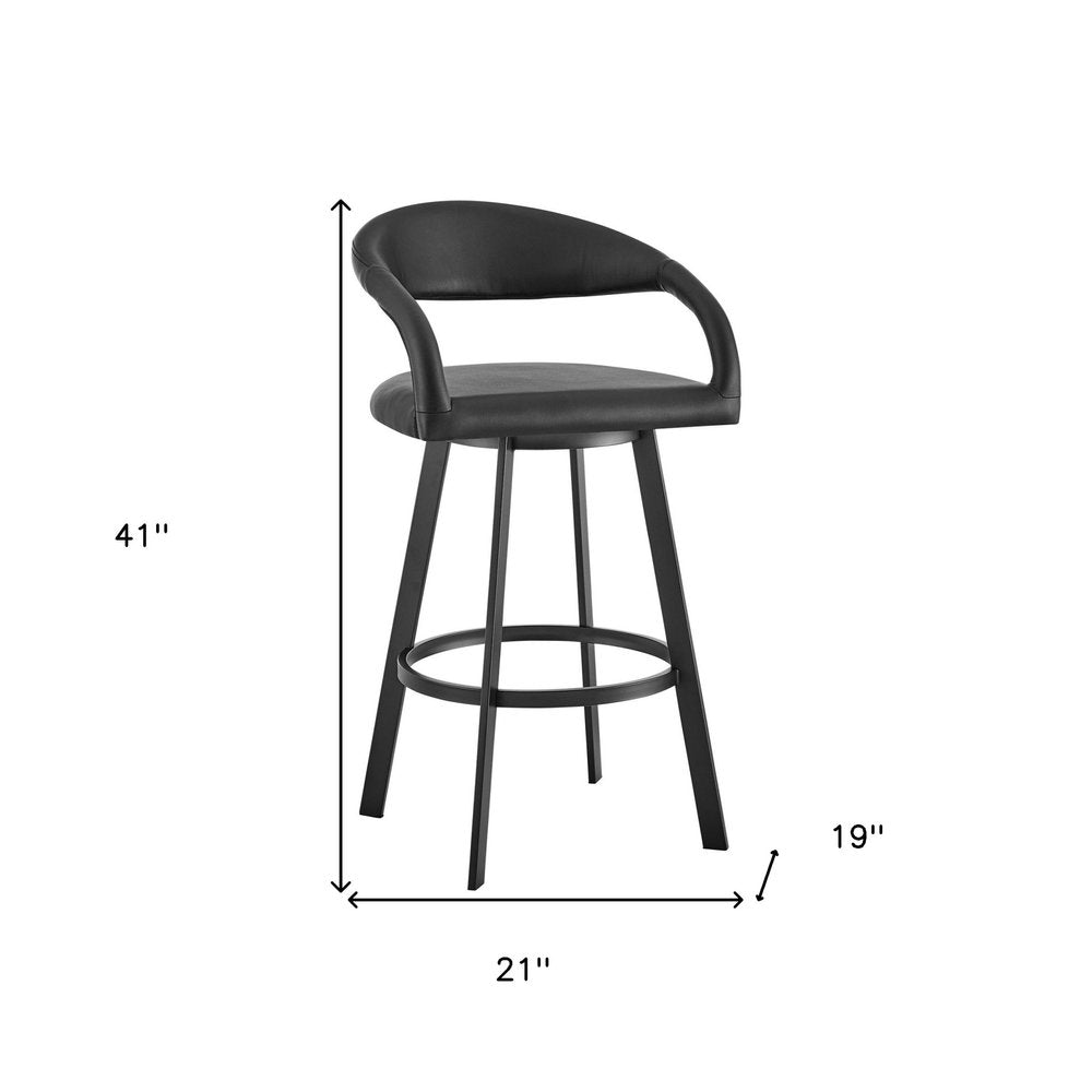 30" Black Faux Leather And Iron Low Back Bar Height Swivel Bar Chair HomeRoots