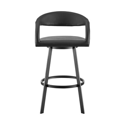30" Black Faux Leather And Iron Low Back Bar Height Swivel Bar Chair HomeRoots
