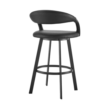 30" Black Faux Leather And Iron Low Back Bar Height Swivel Bar Chair HomeRoots