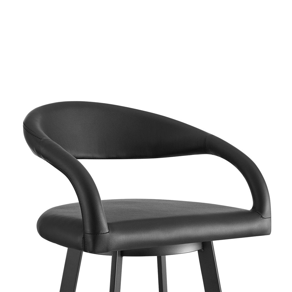 30" Black Faux Leather And Iron Low Back Bar Height Swivel Bar Chair HomeRoots