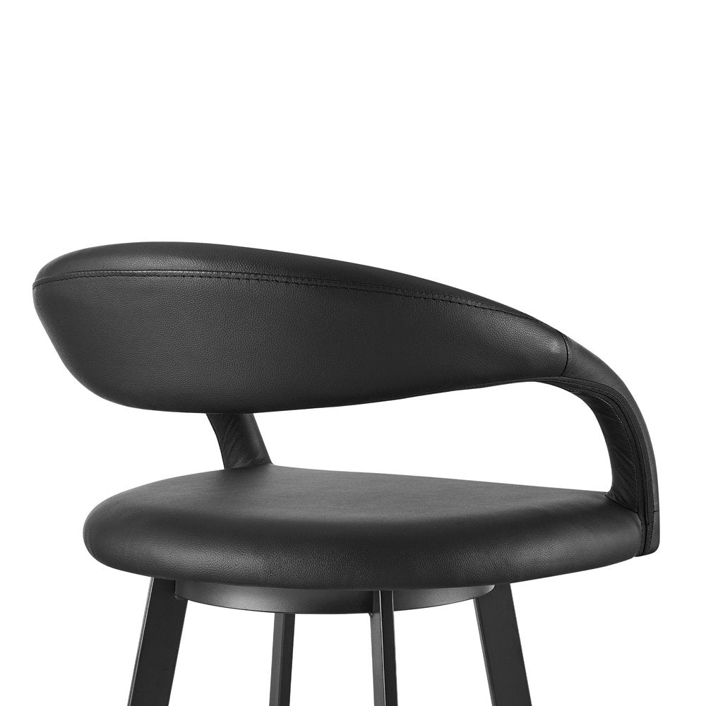 30" Black Faux Leather And Iron Low Back Bar Height Swivel Bar Chair HomeRoots