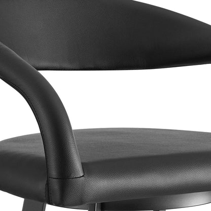 30" Black Faux Leather And Iron Low Back Bar Height Swivel Bar Chair HomeRoots