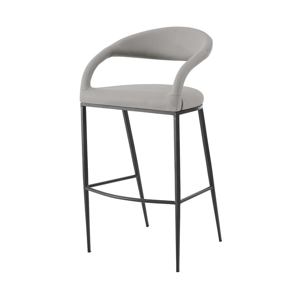 26" Light Gray And Black Faux Leather And Iron Low Back Counter Height Bar Chair HomeRoots
