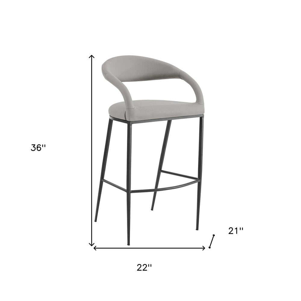 26" Light Gray And Black Faux Leather And Iron Low Back Counter Height Bar Chair HomeRoots