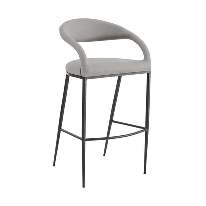 26" Light Gray And Black Faux Leather And Iron Low Back Counter Height Bar Chair HomeRoots