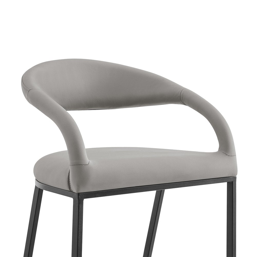 26" Light Gray And Black Faux Leather And Iron Low Back Counter Height Bar Chair HomeRoots