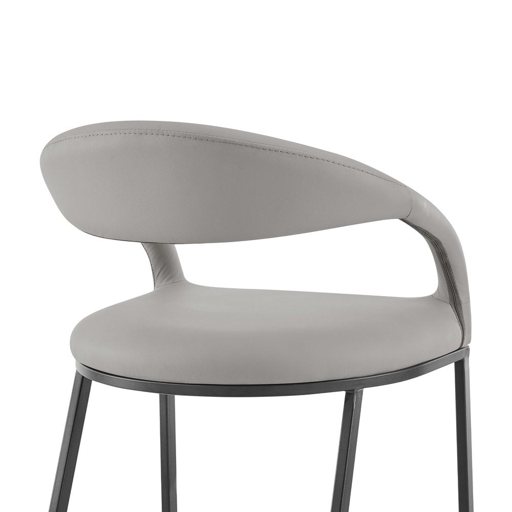 26" Light Gray And Black Faux Leather And Iron Low Back Counter Height Bar Chair HomeRoots