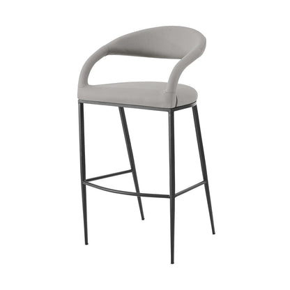 30" Light Gray And Black Faux Leather And Iron Low Back Bar Height Bar Chair HomeRoots