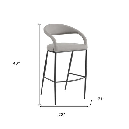 30" Light Gray And Black Faux Leather And Iron Low Back Bar Height Bar Chair HomeRoots