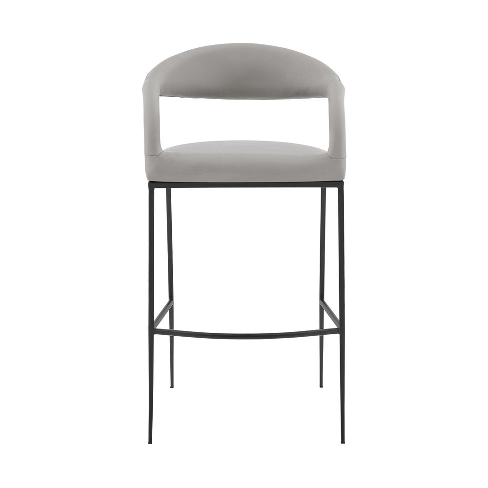 30" Light Gray And Black Faux Leather And Iron Low Back Bar Height Bar Chair HomeRoots
