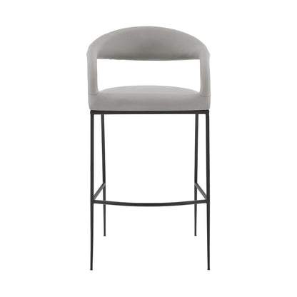 30" Light Gray And Black Faux Leather And Iron Low Back Bar Height Bar Chair HomeRoots