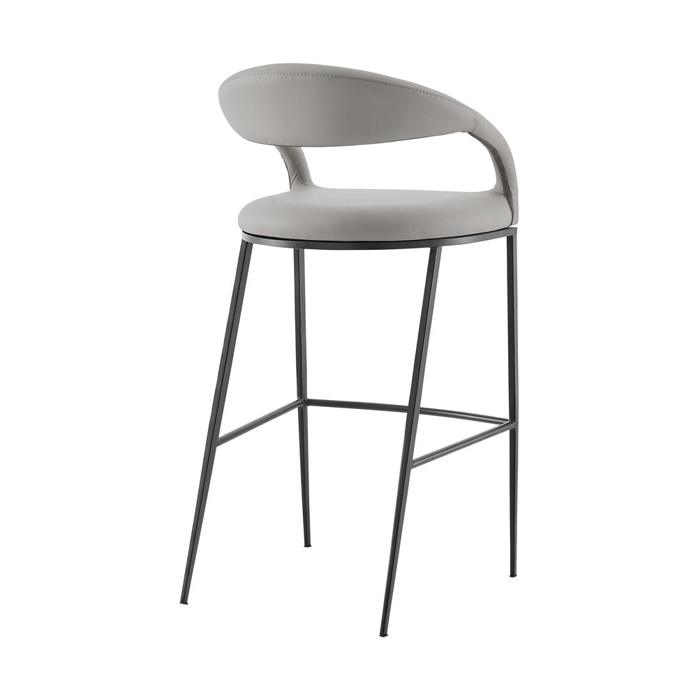 30" Light Gray And Black Faux Leather And Iron Low Back Bar Height Bar Chair HomeRoots