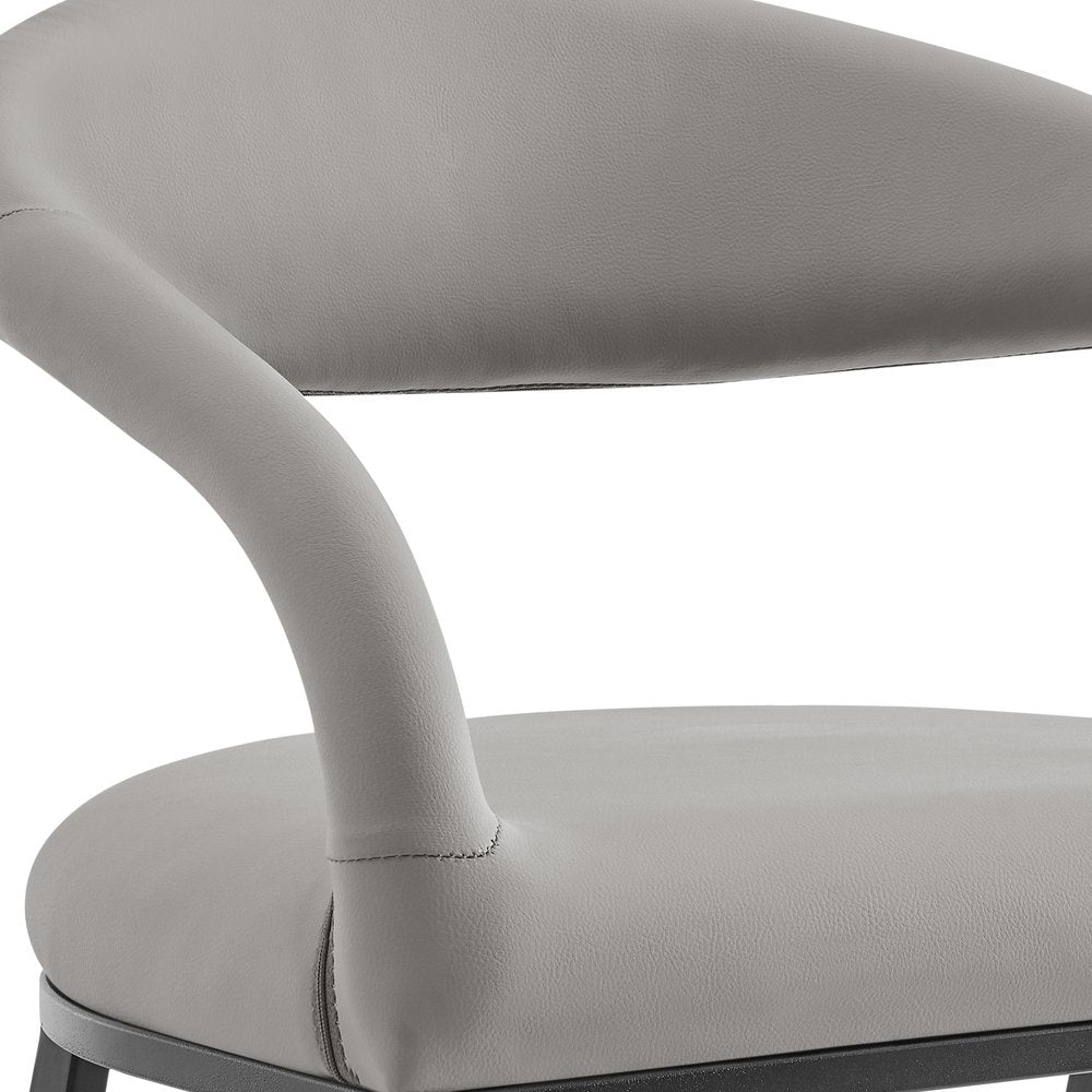 30" Light Gray And Black Faux Leather And Iron Low Back Bar Height Bar Chair HomeRoots
