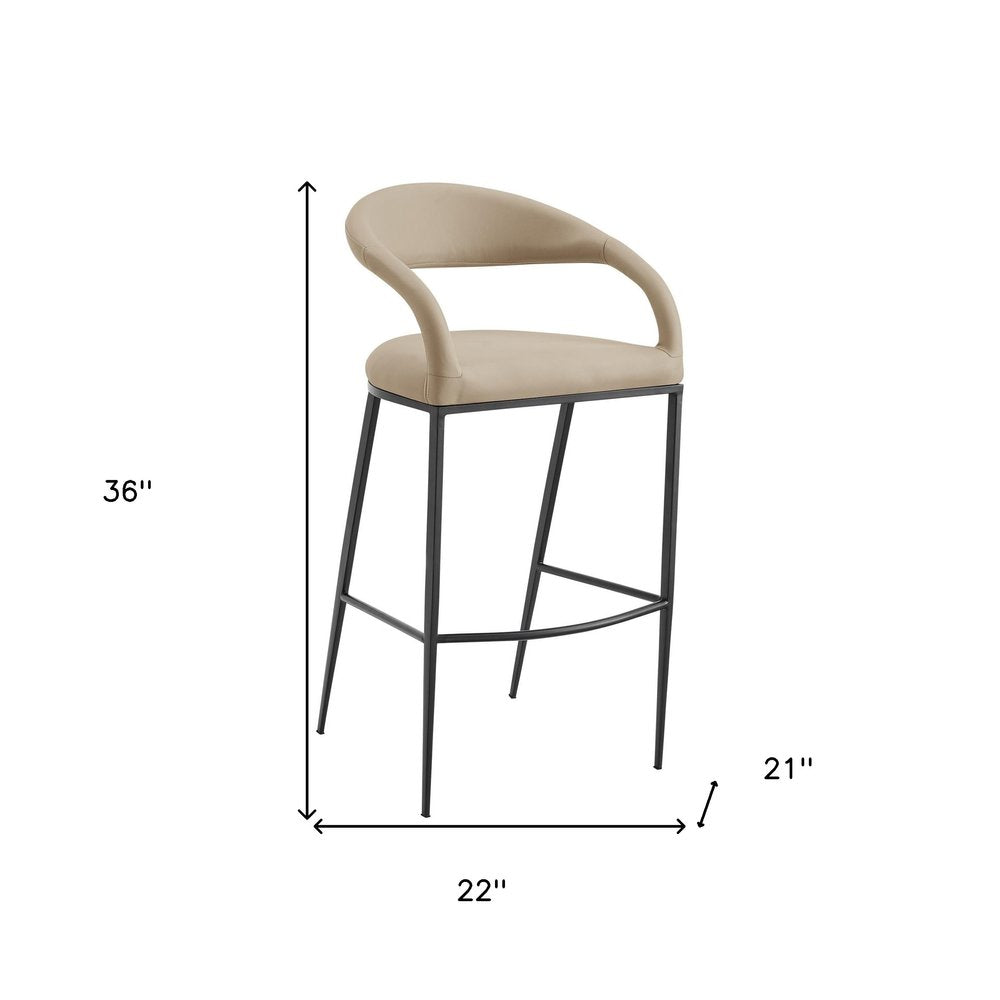 26" Beige And Black Faux Leather And Iron Low Back Counter Height Bar Chair HomeRoots