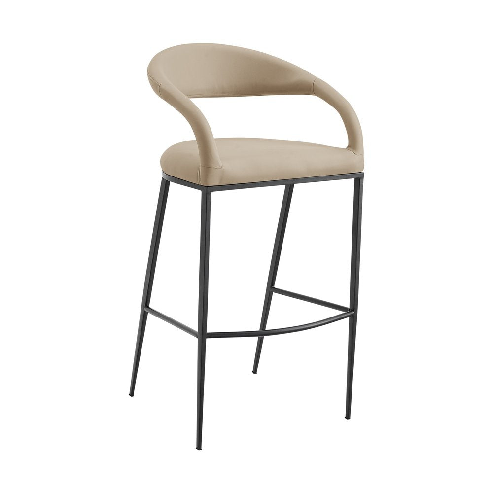 26" Beige And Black Faux Leather And Iron Low Back Counter Height Bar Chair HomeRoots