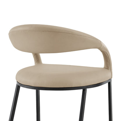 26" Beige And Black Faux Leather And Iron Low Back Counter Height Bar Chair HomeRoots