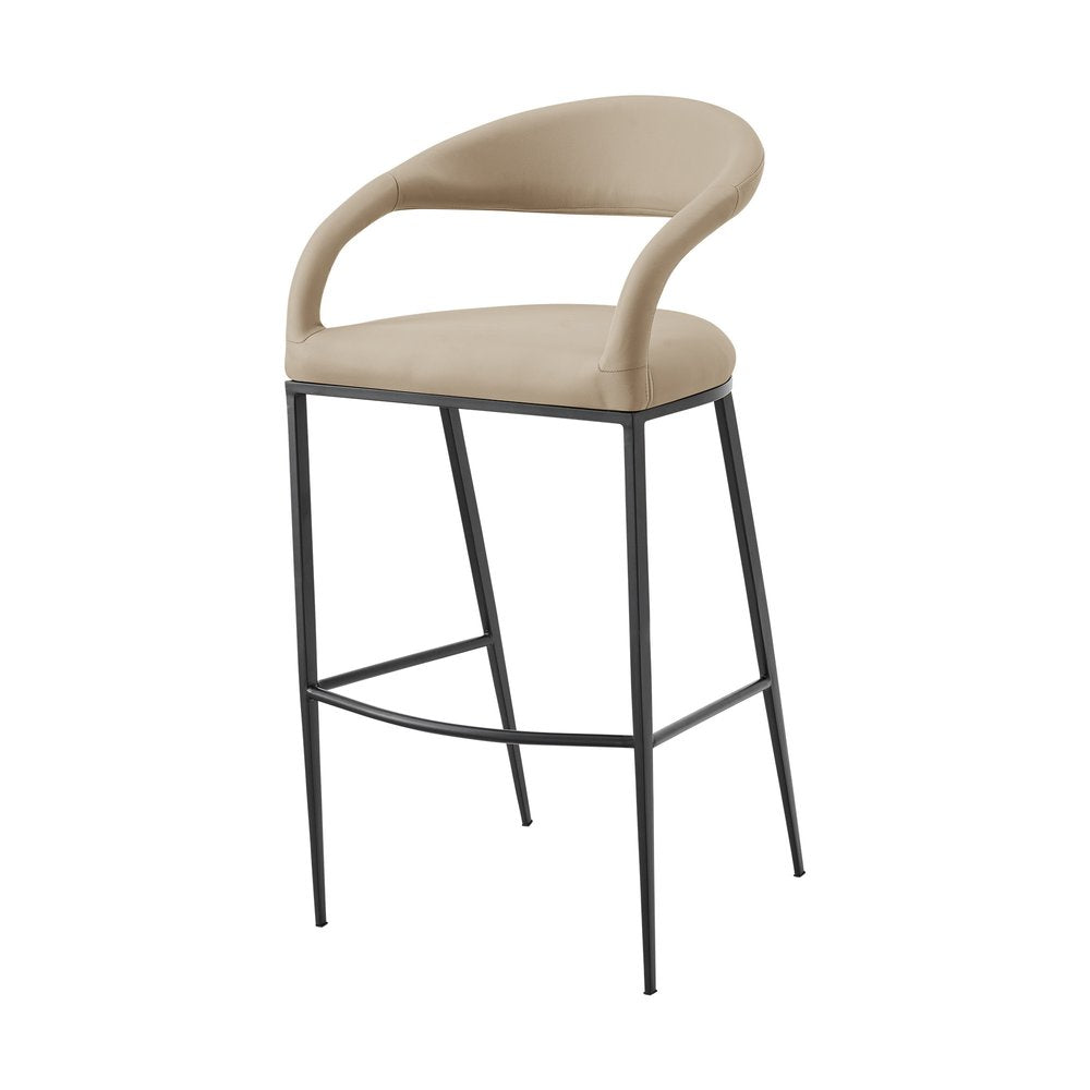 30" Beige And Black Faux Leather And Iron Low Back Bar Height Bar Chair HomeRoots