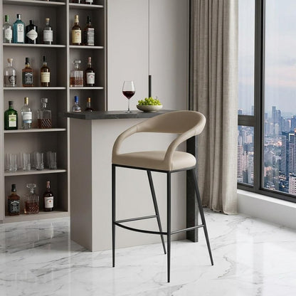 30" Beige And Black Faux Leather And Iron Low Back Bar Height Bar Chair HomeRoots