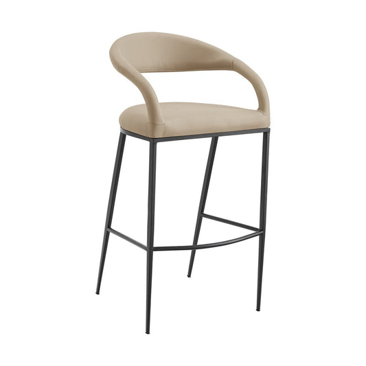 30" Beige And Black Faux Leather And Iron Low Back Bar Height Bar Chair HomeRoots