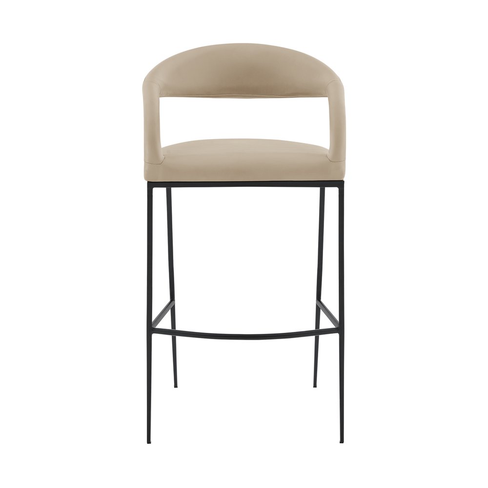 30" Beige And Black Faux Leather And Iron Low Back Bar Height Bar Chair HomeRoots
