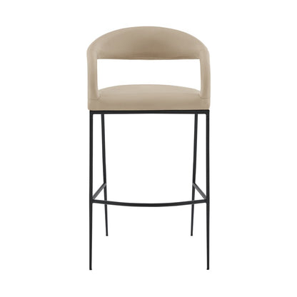 30" Beige And Black Faux Leather And Iron Low Back Bar Height Bar Chair HomeRoots