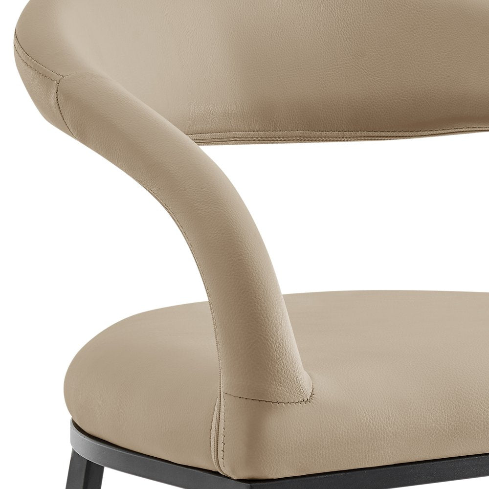 30" Beige And Black Faux Leather And Iron Low Back Bar Height Bar Chair HomeRoots