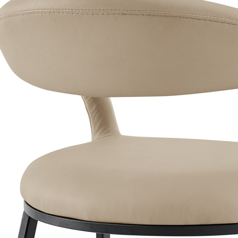 30" Beige And Black Faux Leather And Iron Low Back Bar Height Bar Chair HomeRoots