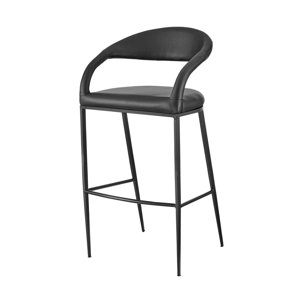 26" Black Faux Leather And Iron Low Back Counter Height Bar Chair HomeRoots
