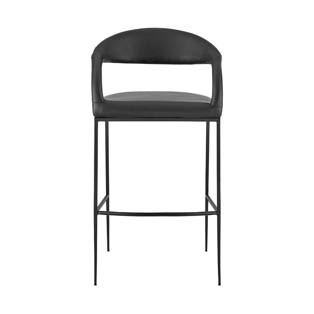 26" Black Faux Leather And Iron Low Back Counter Height Bar Chair HomeRoots