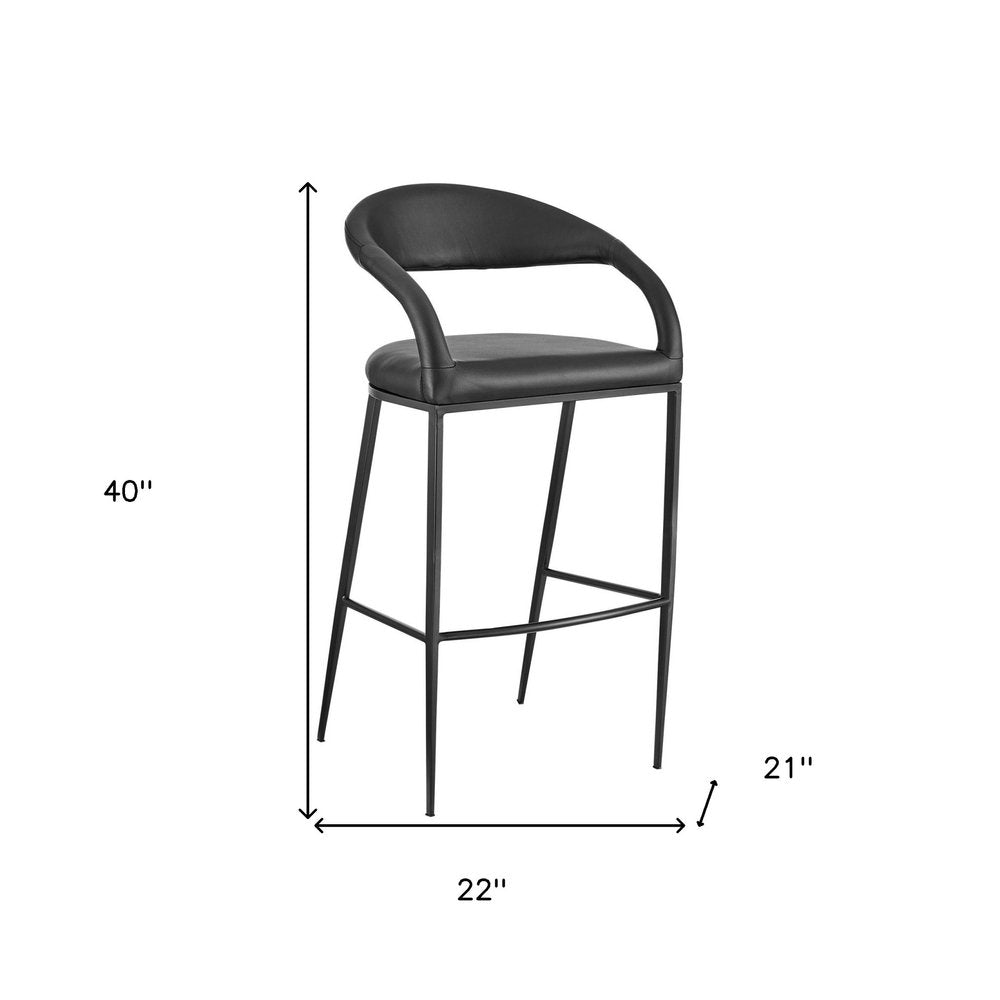 30" Black Faux Leather And Iron Low Back Bar Height Bar Chair HomeRoots