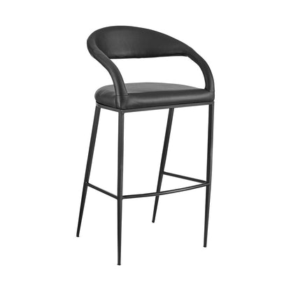 30" Black Faux Leather And Iron Low Back Bar Height Bar Chair HomeRoots