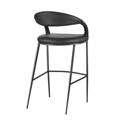 30" Black Faux Leather And Iron Low Back Bar Height Bar Chair HomeRoots