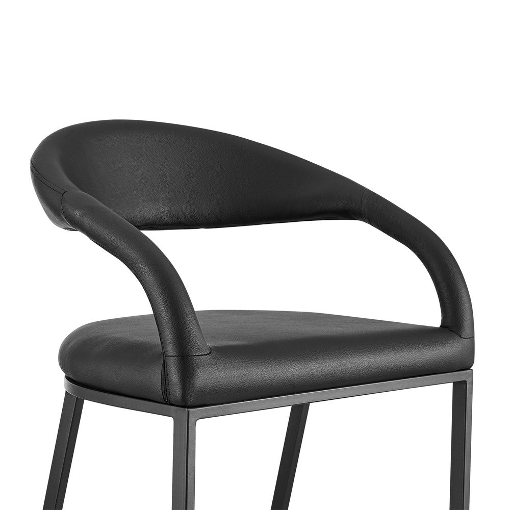 30" Black Faux Leather And Iron Low Back Bar Height Bar Chair HomeRoots