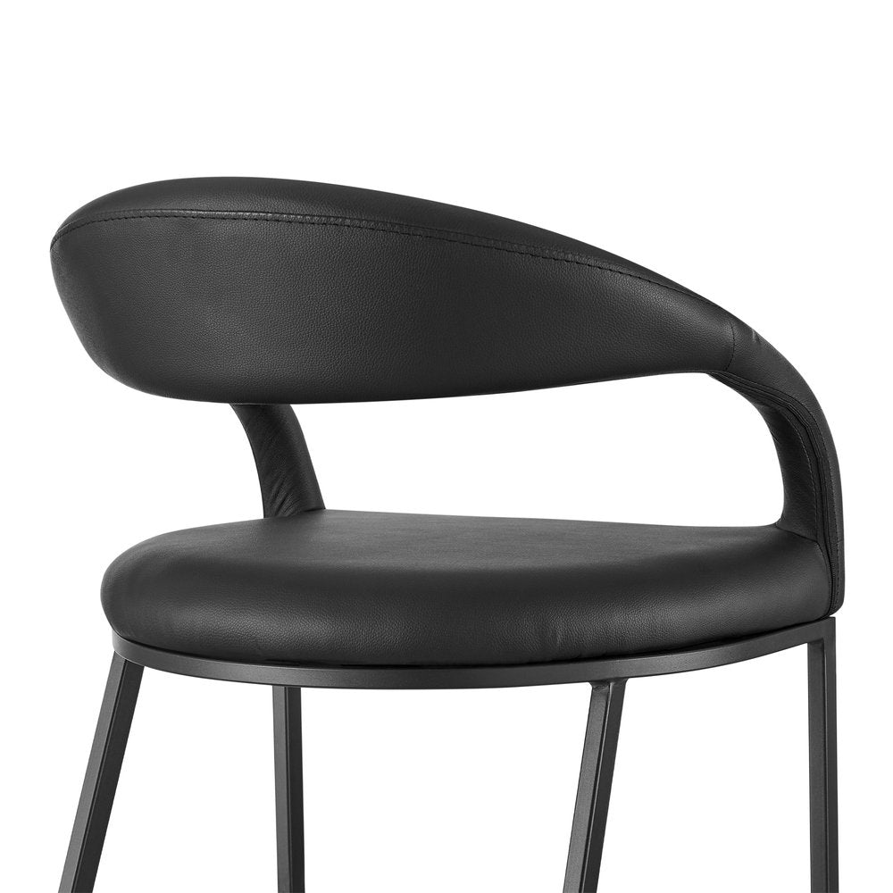 30" Black Faux Leather And Iron Low Back Bar Height Bar Chair HomeRoots