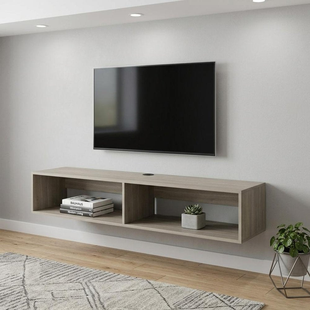 59" Beige Floating Mount TV Stand HomeRoots