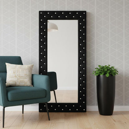 71" Black Wood and Faux Crystal Framed Freestanding and Wall Mount Standing Mirror HomeRoots