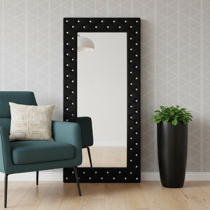 71" Black Wood and Faux Crystal Framed Freestanding and Wall Mount Standing Mirror HomeRoots