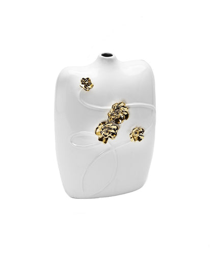 14" White Floral Ceramic Table Vase With Sculptural Details HomeRoots