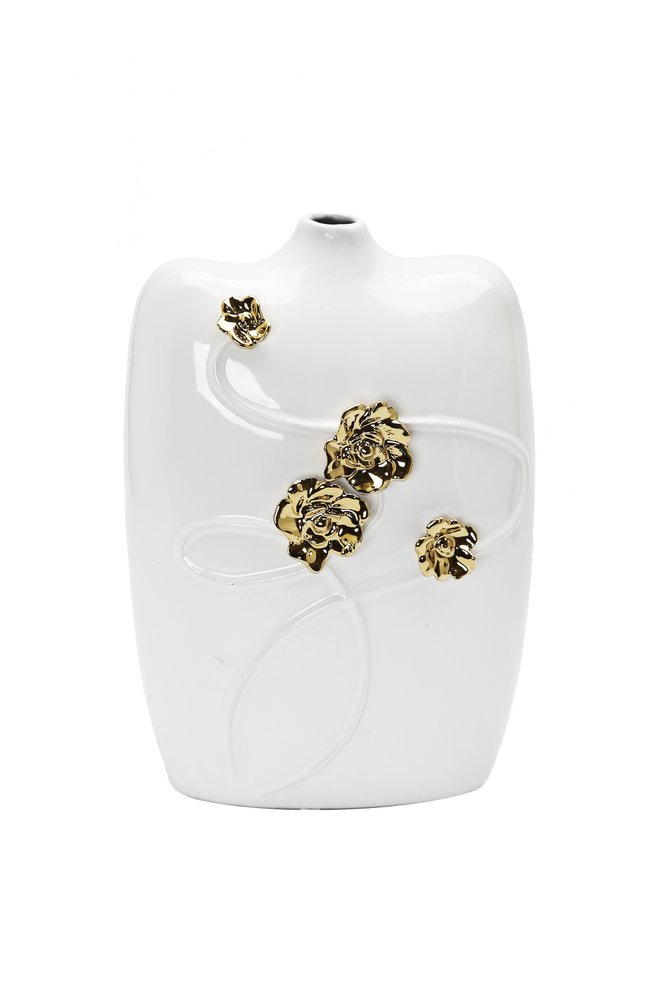 14" White Floral Ceramic Table Vase With Sculptural Details HomeRoots