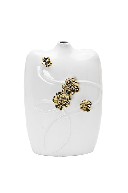 14" White Floral Ceramic Table Vase With Sculptural Details HomeRoots